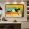 Luxury abstract cat canvas wall art featuring a relaxed calico cat with vibrant colour-block textures and contemporary artistic detailing.