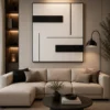 Modern black and cream geometric abstract canvas wall art featuring architectural blocks and textured minimalist design.