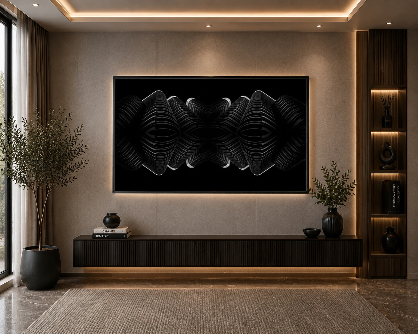 Square optical illusion canvas wall art featuring a vibrant rainbow geometric tunnel with a striking three-dimensional visual effect.