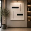 Modern black and cream geometric abstract canvas wall art featuring architectural blocks and textured minimalist design.
