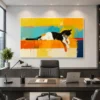 Luxury abstract cat canvas wall art featuring a relaxed calico cat with vibrant colour-block textures and contemporary artistic detailing.