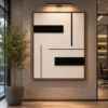Modern black and cream geometric abstract canvas wall art featuring architectural blocks and textured minimalist design.