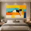 Luxury abstract cat canvas wall art featuring a relaxed calico cat with vibrant colour-block textures and contemporary artistic detailing.