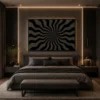Square optical illusion canvas wall art featuring a vibrant rainbow spiral with geometric patterns creating a striking three-dimensional effect.