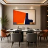 Square Mid-Century abstract canvas wall art featuring terracotta, olive green, charcoal, and cream geometric shapes with an organic contemporary design.