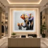 Luxury colourful elephant family canvas wall art featuring vibrant impasto textures and contemporary abstract wildlife design.