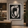 Modern black and cream abstract canvas wall art featuring layered organic rings with sculptural contemporary design.