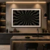 Square optical illusion canvas wall art featuring a vibrant rainbow spiral with geometric patterns creating a striking three-dimensional effect.