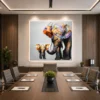 Luxury colourful elephant family canvas wall art featuring vibrant impasto textures and contemporary abstract wildlife design.