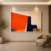 Square Mid-Century abstract canvas wall art featuring terracotta, olive green, charcoal, and cream geometric shapes with an organic contemporary design.