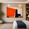 Square Mid-Century abstract canvas wall art featuring terracotta, olive green, charcoal, and cream geometric shapes with an organic contemporary design.