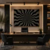 Square optical illusion canvas wall art featuring a vibrant rainbow spiral with geometric patterns creating a striking three-dimensional effect.