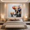 Luxury colourful elephant family canvas wall art featuring vibrant impasto textures and contemporary abstract wildlife design.