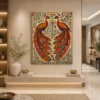 Traditional Indian Madhubani Twin Royal Peacocks Wall Art | Premium Canvas Print