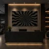 Square optical illusion canvas wall art featuring a vibrant rainbow spiral with geometric patterns creating a striking three-dimensional effect.