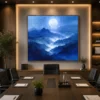 Modern Serene Blue Mountain Landscape Wall Art - Image 2