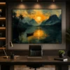 Golden Sunset Lake & Mountain Landscape Wall Art