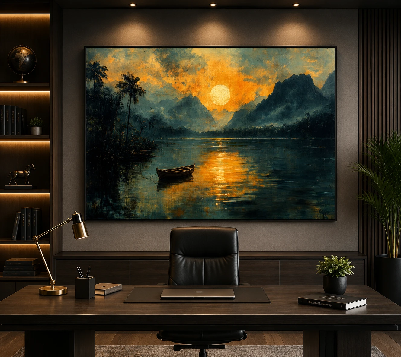Golden Sunset Lake & Mountain Landscape Wall Art
