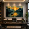 Golden Sunset Lake & Mountain Landscape Wall Art - Image 3