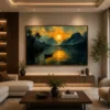 Golden Sunset Lake & Mountain Landscape Wall Art - Image 2