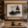 Minimalist Black & White Cabin in the Pines Canvas Wall Art - Image 2