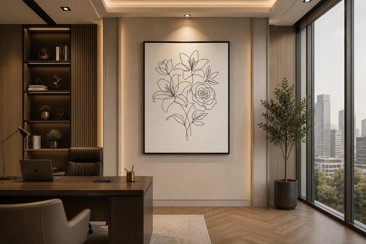 Elegant Floral Bouquet Continuous Line Art